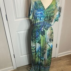 Elegant Green and Blue Maxi Dress